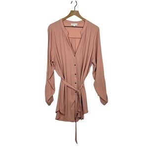 Forever 21 Duster Longline Shirt Dress Size 3X Pink Chiffon Lagenlook Waist Tie